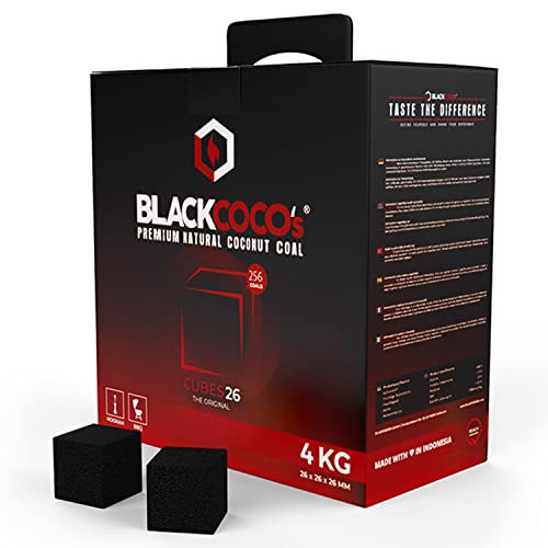 BLACKCOCO’s Shisha Kohle 4 kg – Premium Kokoskohle Naturkohle für Shisha & Grill BBQ – Lange Brenndauer – Cocos Kohlen ohne Zusätze