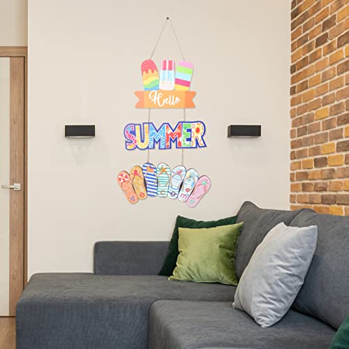 Summer Wooden Door Sign Welcome Summer Ice Cream Plaque Farmhouse Rustic Wall Hanging Sign Hwaii Luau Party Porch - Image 3