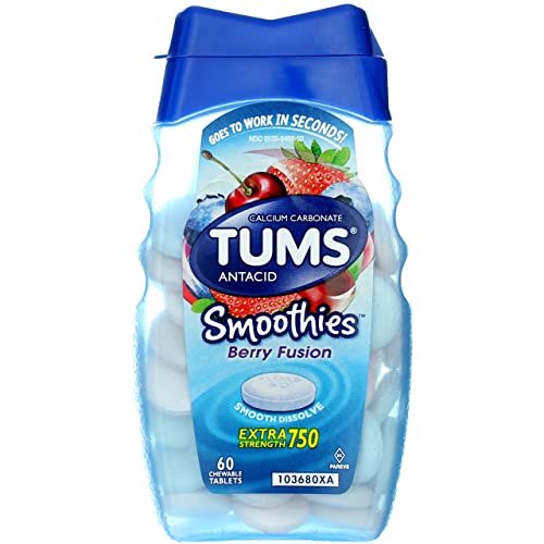 Tums Extra Strength Smoothies Antacid Chewable Tablets, Berry Fusion, 750 mg, 60 Ct (Pack of 1)