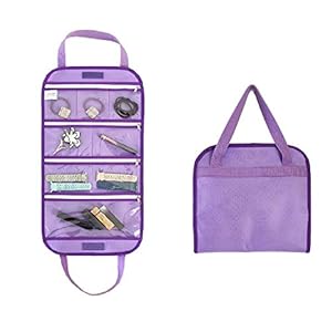 ANIZER Travel Foldable Jewelry Rolls Bag Storage Pouch Hanging Jewelry Organizer with 8 Zippered Clear Pockets for Earrings Rings Necklaces Bracelets Watchbands (Purple)