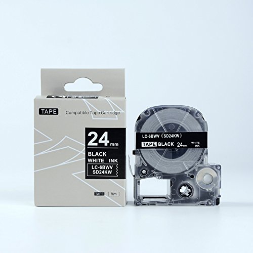 Compatible EPSON LC-6BWV LW700 Label Tape White on Black 24mm 8m 1 x 26"