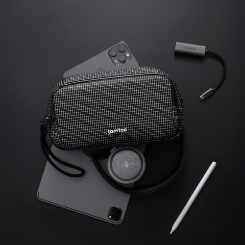 Image of tomtoc Electronic Organizer Travel Case Performance, Water Resistant Dual Compartment Cable Organization Storage Bag for Charger, Cord, Phone, Hard Drive, Power Bank, Accessories Travel Essentials