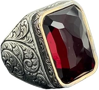Ruby Stone Ring, Man Handmade Silver Ring, Ruby Red Stone Ring, Engraved Silver Ring, Ottoman Style Ring, 925k Sterling Silver Ring