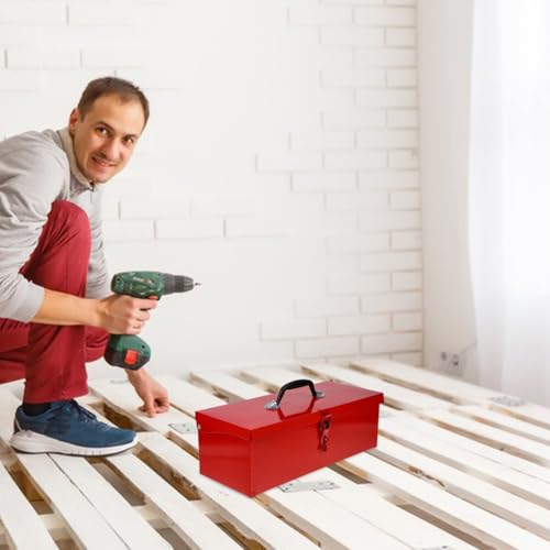 Foto von 1 x Werkzeugkasten aus Stahlblech, Werkzeugkoffer Werkzeugkisten Lagerkoffer, abschließbar, L39 x B16 x H13 cm, Rot