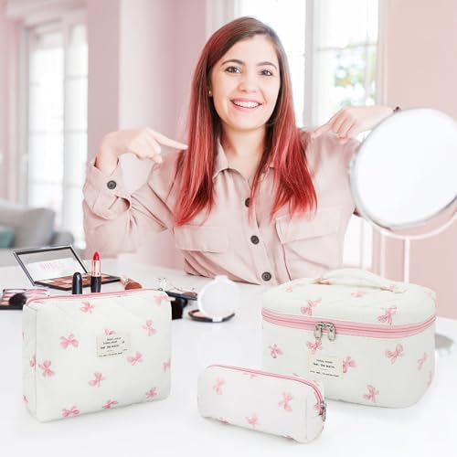beifon 3er Set Kosmetiktasche Kulturtasche Damen mit Blumenmuster, Kulturbeutel Make Up Tasche, Tragbare Schminktasche Makeup Bag Waschtasche Groß Frauen Mädchen