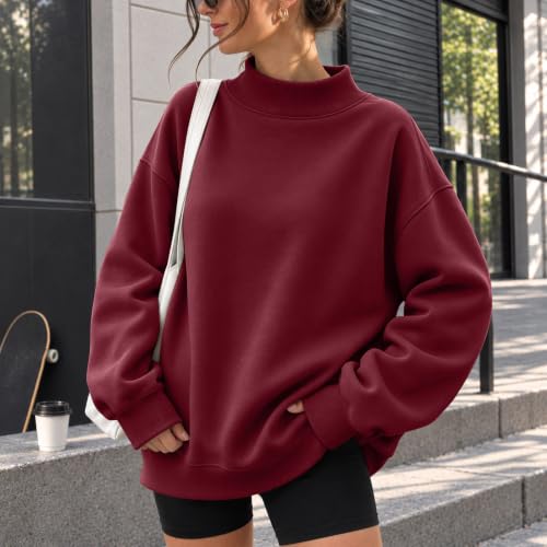 Mock Neck Sweatshirt Women Oversized Fall Casual Winter Pullover Top - image 2