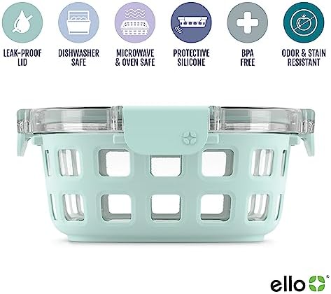 Ello Duraglass Glass Meal Prep Sets Leak-Proof Glass Food Storage Containers with Airtight BPA-Free Plastic Lids, Dishwasher, Microwave, and Freezer Safe - 1
