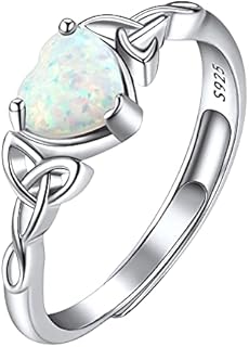 Suplight 925 Sterling Silver Created Opal/Moonstone Promise Rings, Celtic Knot Claddagh Heart Round Dod Adjustable Stacking Rings for Women Girls