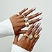 cotwdi Chunky Gold Rings for Women Non Tarnish Gemstone Rings Set Adjustable Thick Statement Ring Stackable Ring for Women Trendy Fashion Gold Jewelry (Style8-Blue Gemstone 7Pcs)