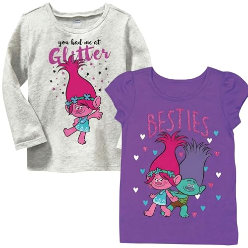 FREEZE Trolls Toddler Girls T-Shirt 2 Pack Short Sleeve & Long Sleeve Graphic Tee Sizes 2T-5T