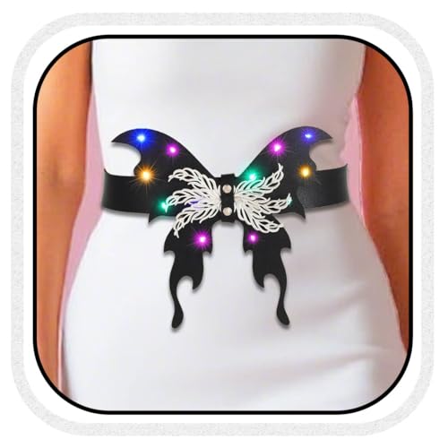 COSYDAYS Light Up Butterfly Leather Waist Belt LED Black Dress Belts Rave Waist Accessories for Women
