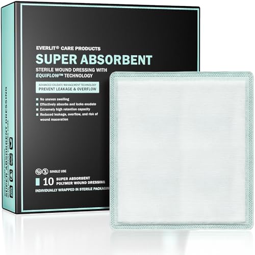 EVERLIT CARE EquiFlow Super Absorbent Dressing for Heavily Exuding Wound | Fast-Absorbing Non-Adhesive Polymer Dressing with Nonstick Gauze Pad | High Absorption & Retention | Pack of 10 (6