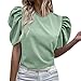 Haut Femme Ete Chic Élégant T-Shirt à Manches Bouffantes pour Femmes de Couleur Unie décontracté à col Rond Lâche Casual Tunique Tops T Shirt Femme Grande Taille