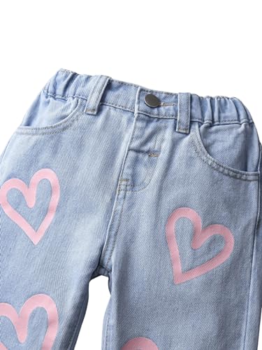 Floerns Calça jeans infantil com estampa floral para meninas, cintura elástica, pernas largas, Azul