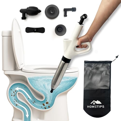 Déboucheur de Toilette à Air Comprimé – Ventouse deboucheur avec 4 Embouts pour WC, Évier, Lavabo, Salle de Bain, Siphon – Alternative Débouchage...