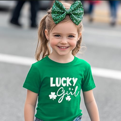 Image of Toddler Girl St Patrick's Day Shirts Cute Lucky Tshirts Cotton Short Sleeve Tees 2-10 Years