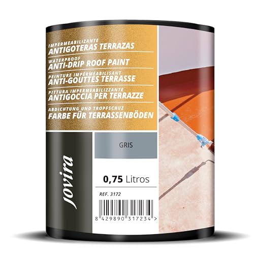 JOVIRA PINTURAS Impermeabilizante Antigoteras, Terraza Antigoteras Caucho Elástica, pintura de terrazas, evita filtraciones en todo tipo de cubiertas y terrazas. (750 Mililitros, Gris) H-21