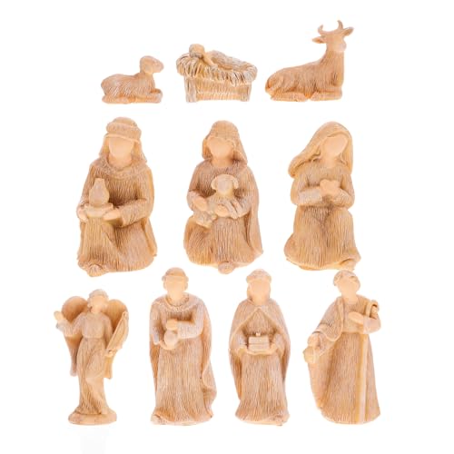 Levemolo Set of Resin Nativity Scene Ornaments Birth of Jesus Statues Small Jesus Figurines Decor Christmas Nativity Set