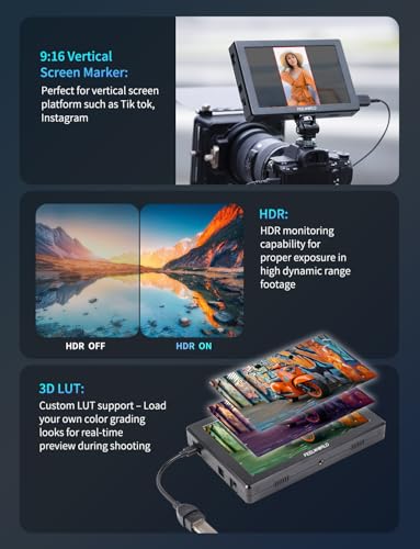 Image of FEELWORLD T7 PRO 7 Inch 2000 nit DSLR Camera Field Monitor Ultra-Bright with Waveform, Vectorscope, False Color, Focus Peaking, HDR Preview & HDMI Loop-Out ， F750 4400mAh Battery and Bag