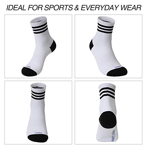 Perfect Corner Cotton Cushion Arch Support Training Gym Athletic Quarter Socks For Men And Women 5-Pair (3-Stripe Asst, Large) #TOP4