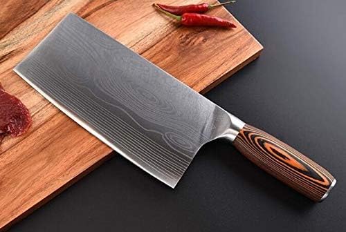Meat Cleaver,Cleaver Knife, Kitchen Knife Stainless Steel Chopper - 7CR17 Meat Cleaver Chef Knives Damascus Drawing