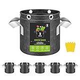 InfiniPower 5 Pack 3 Gallon Plant Grow Bags, 400G Thick Nonwoven Fabric Pots with Multi-Purpose Rings and Handles, Reusable for Low Stress Plant Training Fruits, Vegetables and Flowers