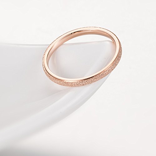 Fashion Month Womens 2mm Stainless Steel Rose Gold Sand Blast Finish Wedding Band Engagement Domed Thin Edge Ring4