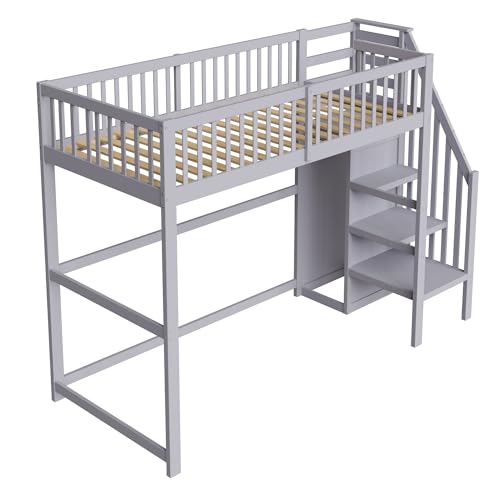 Cama alta infantil de 90x200 de madera con armario para cuarto pequeño 6