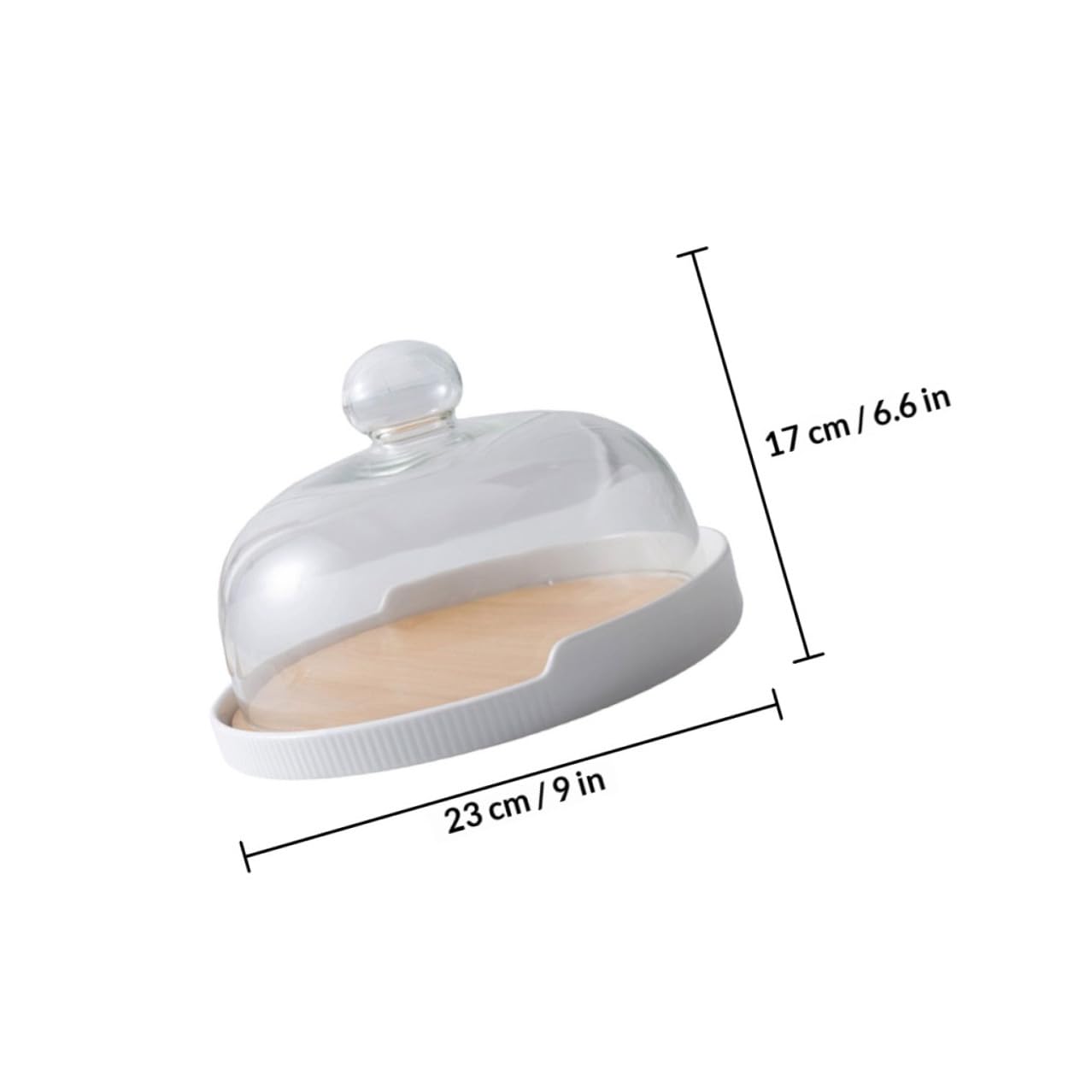 DOITOOL Plateau à Gâteau Européen avec Couvercle en Verre, Plateau Tournant en Bois et Céramique, Accessoire Pâtisserie Élégant pour Présentation et Rangement Facile