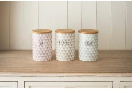 Stylish Diamonds Tea Coffee Sugar Canisters 3 Ceramic Jar Set Retro Air Tight pajee TM