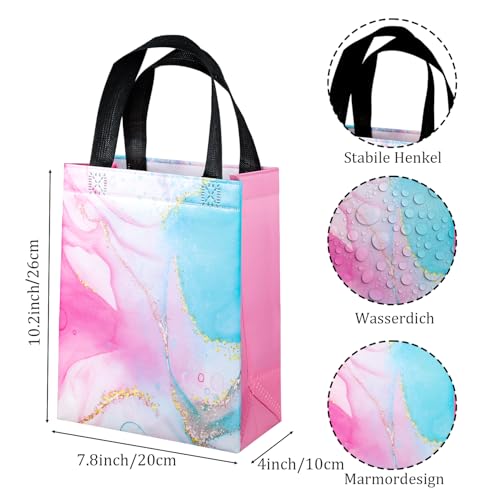 JOYELL 18 Stück Wiederverwendbare Geschenktüten mit Griffen, 26x20x10cm Geschenktaschen bunte Marmor Geschenktüte mit Seidenpapier für Ostern Geburtstag Hochzeit Party Einkaufen
