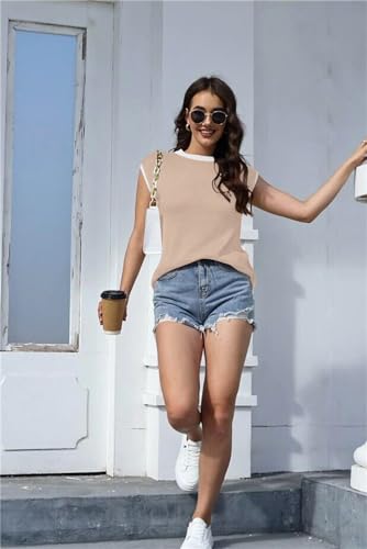 Image of Disamer Cap Sleeve Knit Sweater Tops Sleeveless Vest 2026 Spring Clothes Oversized Summer Tank Trendy Short Sleeve T Shirts