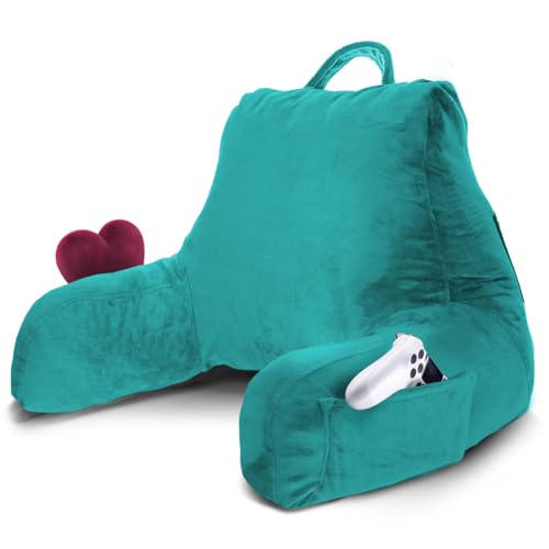 Image of Nestl Reading Pillow for Kids & Teens with Shredded Memory Foam, Backrest Pillows for Reading, Watching, and Gaming, Use on the Couch, Bed, or Floor, Adjustable Support with Washable Cover Teal
