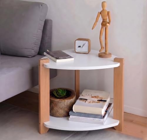 Image of Modern Triangle Side Table, Home Decor for Living Room, Bed Side Tables for Bed Room, stools for Home, Furniture for Home, 2-Tier White Shelves