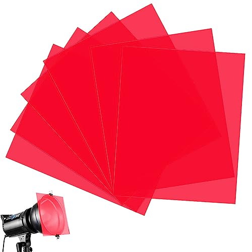 DECARETA 6 PCS Filtro de Gel de Color 29,7 * 21 cm Filtros de corrección de Color de plástico Filtro de corrección Rojo Transparente para Flash Película de luz LED Video Foto