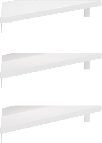 Miniatura 6 de Furinno Rossi - Estantes flotantes triangulares para pared, juego de 3 estantes geométricos de esquina, estantes montados en la pared para baño,
