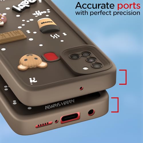 Image of Outlouders Back Cover for Samsung Galaxy A21s | 3D Cartoon Cute Fun Bear | Silicone Full Body Protection Bumper Case (Brown)