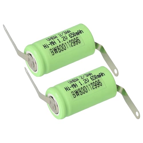 vhbw 2X Batería reemplaza 2/3AA para modelismo (650mAh, 1,2V, NiMH, Verde, con Terminal Soldadura (Z))