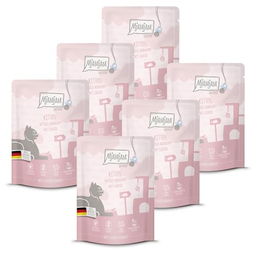 MjAMjAM - Premium Nassfutter für Katzen - Quetschie Kitten saftiges Hühnchen mit Lachsöl 300g, 6er Pack (6 x 300g), naturbelassen mit extra viel Fleisch 1