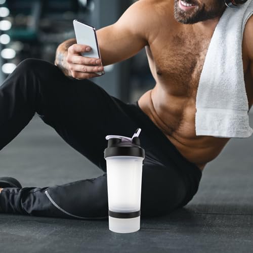Coqueteleira Shaker Academia Compartimento Suplementos Divisórias 450ml (Branca)