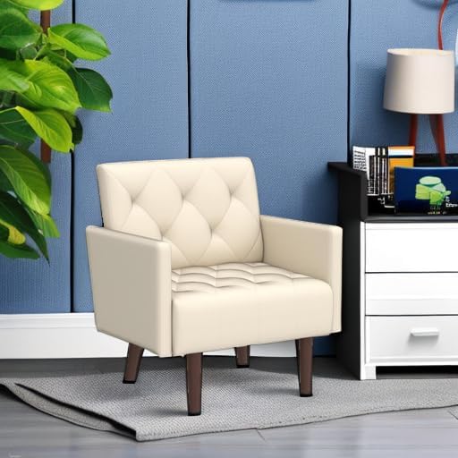 Miniatura 6 de PEIHONGET Silla decorativa de piel sintética, moderna y retro para sala de estar y dormitorio, sofá tapizado capitoné, silla de club, sillón cómodo