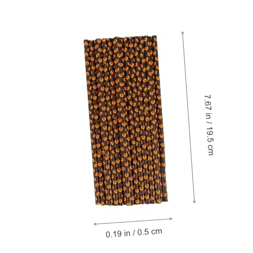 Pajillas de papel degradables negras con calabaza, 125 pcs miniatura 2