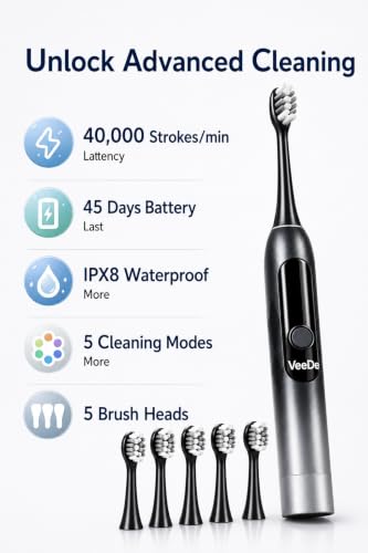 Image of Sonic Electric Datun (Electric Toothbrush) for Adults | 40000 Strokes /min, 5 Modes, Soft Bristles, 5 Heads, 45-Day Battery, IPX8