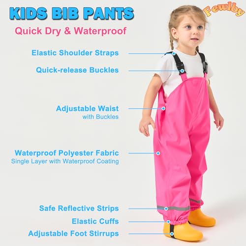Image of Fewlby Kids Rain Bib Pants, Toddlers Waterproof Suspender Dirty Proof Rain Wear for Boys and Girls