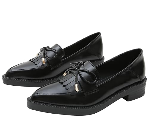 Image of Classic Women's Chunky Loafers Platform Comfortable Slip-On Dressy Business Casual Shoes with Fringe
