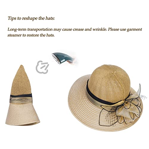 Women Organza Kentucky Derby Hat Bridal Wedding Church Tea Party Wide Brim Summer Sun Cap Khaki #TOP2