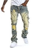 Oanviso Jeans Baggy Homme Y2K Irrégulières Épissure Hip Hop Pantalons Skinny Slim Fit Denim Vintage Pants A Bleu S