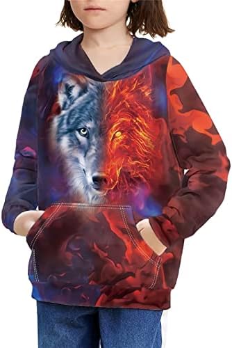 Upetstory Cool Wolf Hoodie for Kids Size 8-10 Boys Girls' Fashion Hoodies & Sweatshirts Jumper Shirts Pullover Tops Volleyball Cricket Yoga Clothing Outdoor Gym Cricket Yoga Clothes Fall Outfit
