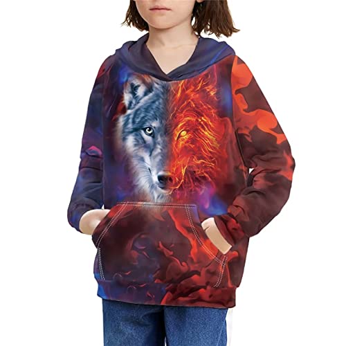 Upetstory Cool Wolf Hoodie For Kids Size 8-10 Boys Girls' Fashion Hoodies & Sweatshirts Jumper Shirts Pullover Tops Volleyball Cricket Yoga Clothing Outdoor Gym Cricket Yoga Clothes Fall Outfit #TOP24