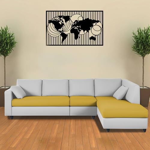Image of Florian RHS 6 Seater L Shape Sofa Set for Living Room (Yellow Grey Fabric) Premium Fabric Sofa
